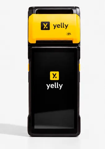 Maquininha Yelly Smart com tela touchscreen de 5,5 polegadas, preta e amarela